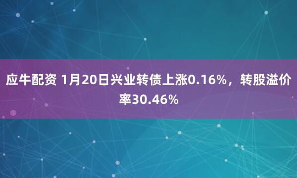 应牛配资 1月20日兴业转债上涨0.16%，转股溢价率30.46%